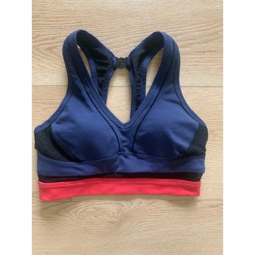 Vita Atletica Womens Navy Blue Red Mesh Racerback Sports Bra Size Small